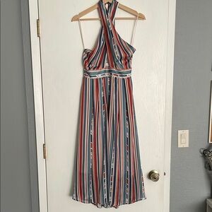 Astr Blue and Red Halter Sundress